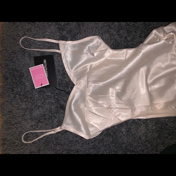 Long Spaghetti Strap Satin Dress (Cream) - Picture 5 of 6